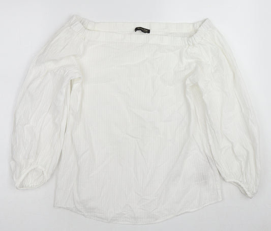 Massimo Dutti Womens White Striped Cotton Basic Blouse Size 10 Off the Shoulder