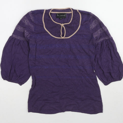 St-Martins Womens Purple Round Neck Striped Cotton Pullover Jumper Size XS - Keyhole Neck