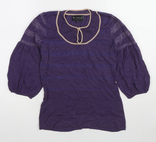 St-Martins Womens Purple Round Neck Striped Cotton Pullover Jumper Size XS - Keyhole Neck
