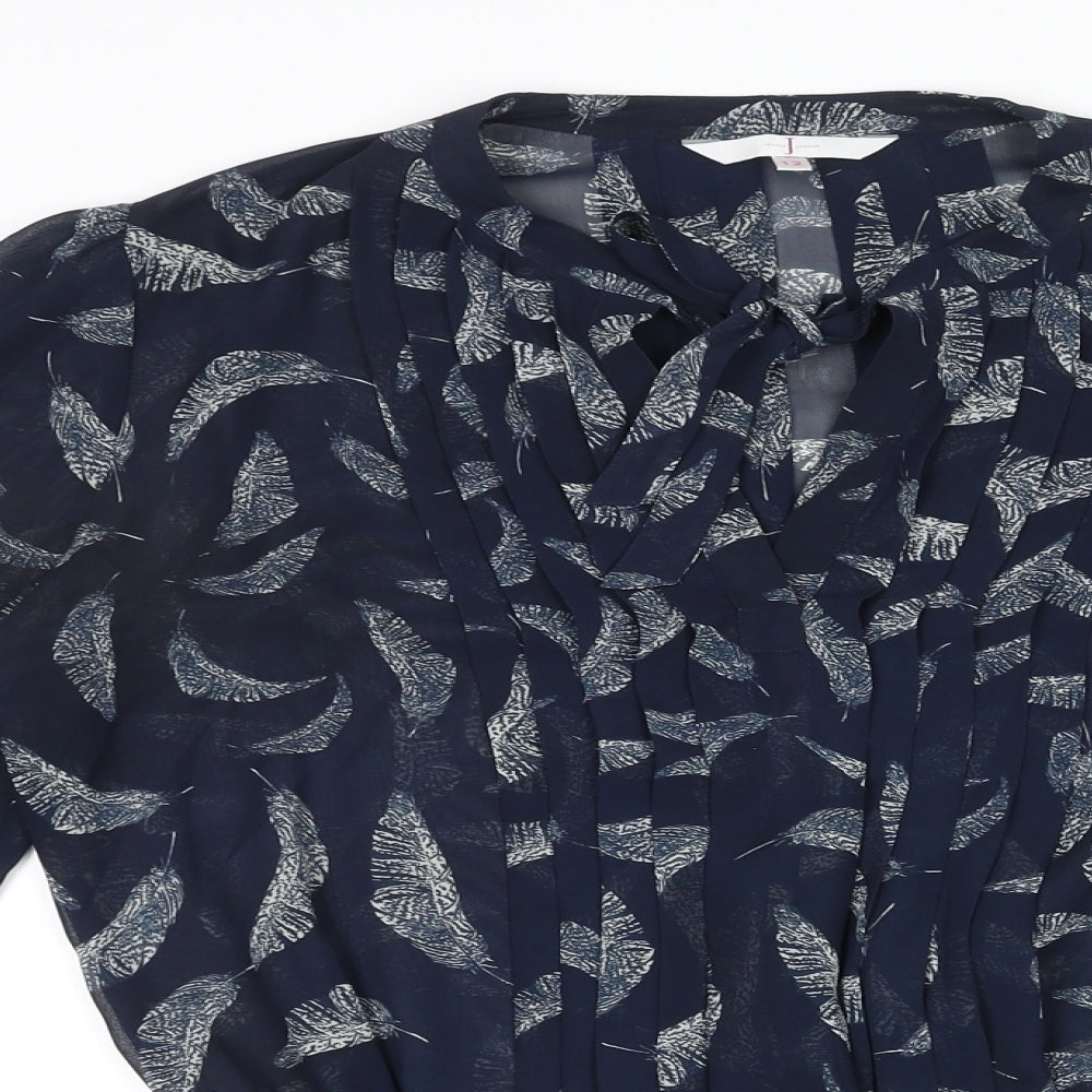 Jasper Conran Womens Blue Geometric Polyester Basic Blouse Size 12 V-Neck