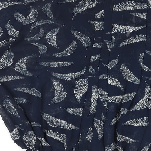 Jasper Conran Womens Blue Geometric Polyester Basic Blouse Size 12 V-Neck