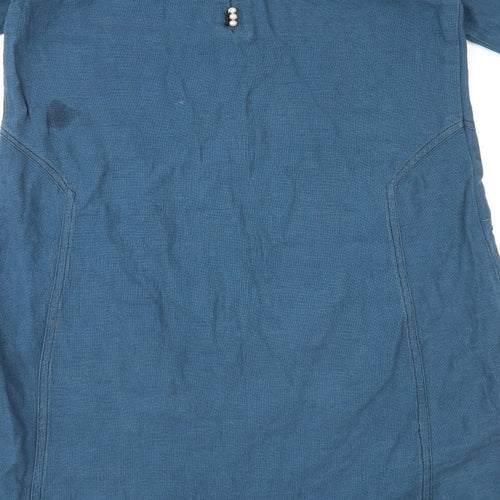Motif Womens Blue Geometric Polyester Shift Size S Round Neck Button - Embellished