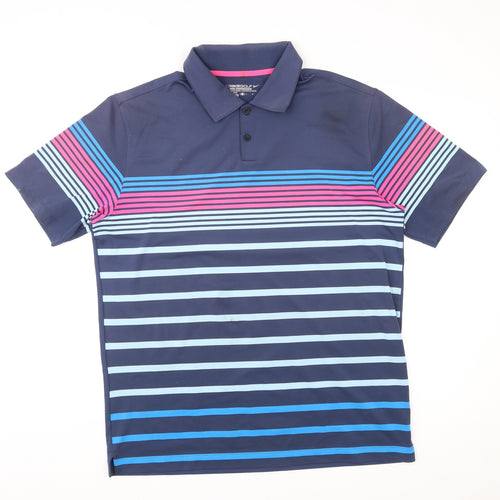 Nike Mens Multicoloured Striped Elastane Polo Size L Collared Button - Golf
