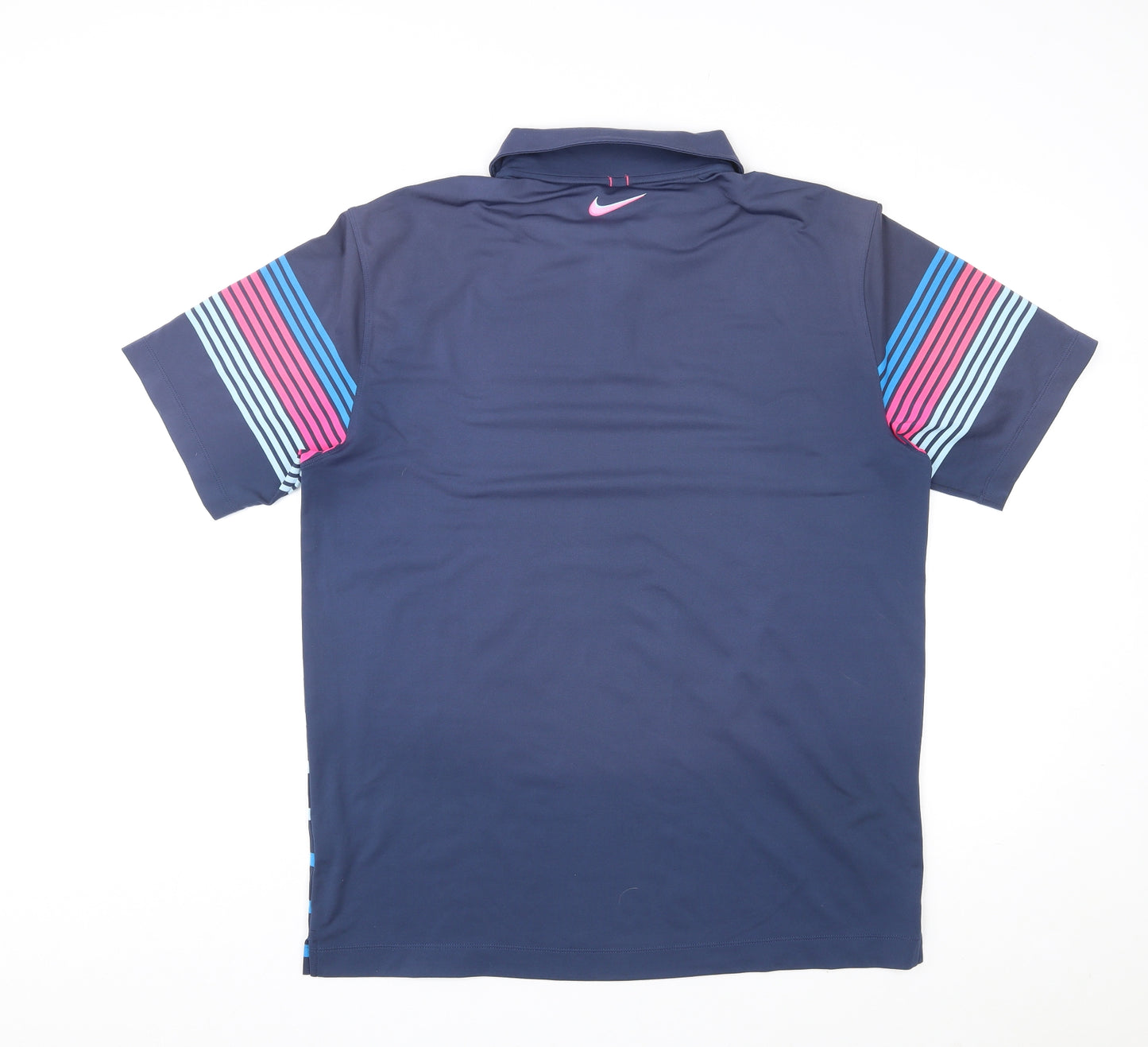 Nike Mens Multicoloured Striped Elastane Polo Size L Collared Button - Golf