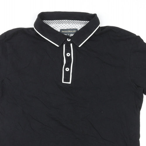 Industrialize Mens Black Cotton Polo Size M Collared Pullover