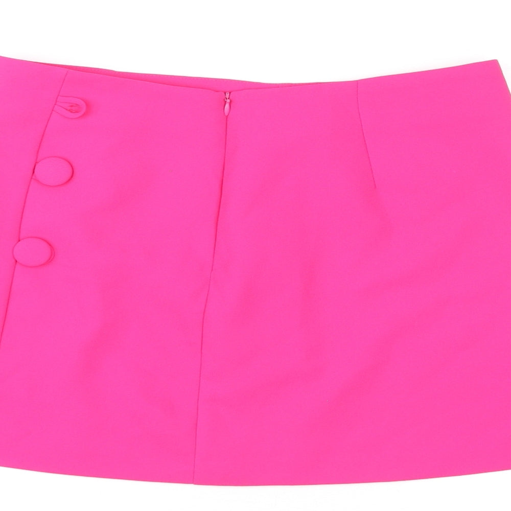 Zara Womens Pink Polyester Mini Skirt Size S Zip