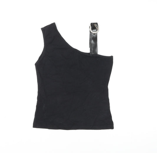 Kit Womens Black Cotton Basic Tank Size 12 One Shoulder - Buckle Strap
