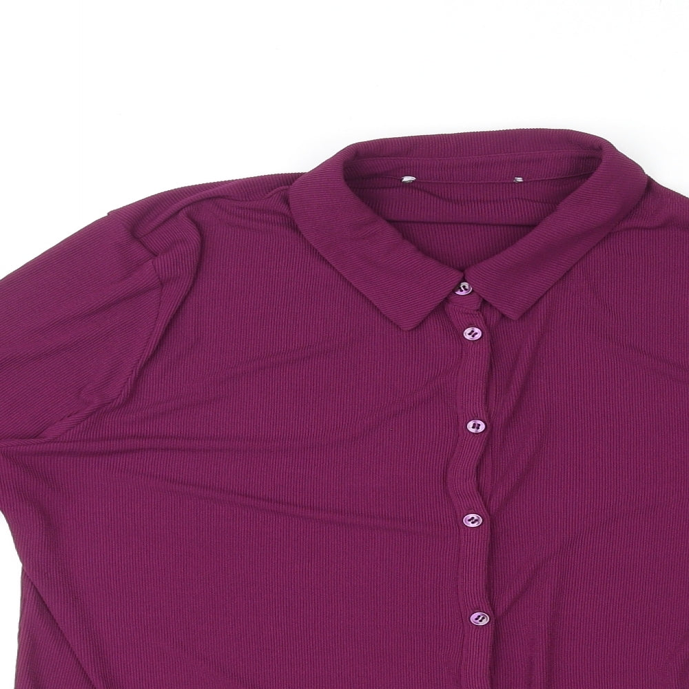 NEXT Womens Purple Polyester Basic Button-Up Size 16 Collared