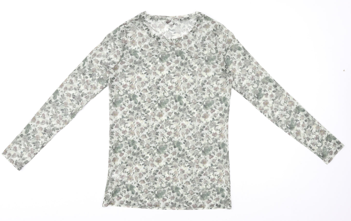 NEXT Womens Green Floral Polyester Basic T-Shirt Size 8 Round Neck