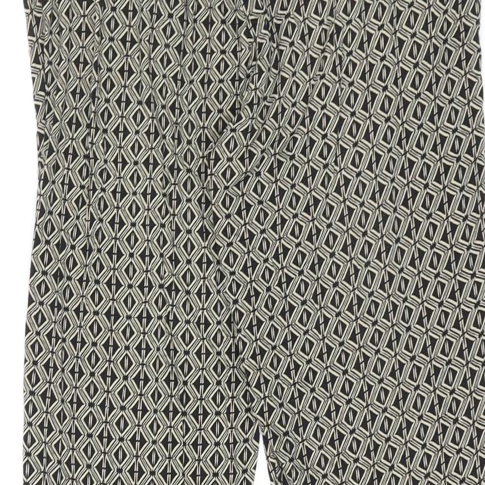 Marks and Spencer Womens Black Geometric Viscose Trousers Size 12 L25 in Regular