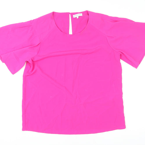 Warehouse Womens Pink Polyester Basic T-Shirt Size 14 Round Neck