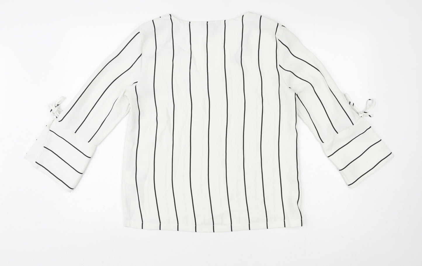 H&M Womens White Striped Polyester Basic Blouse Size 10 V-Neck
