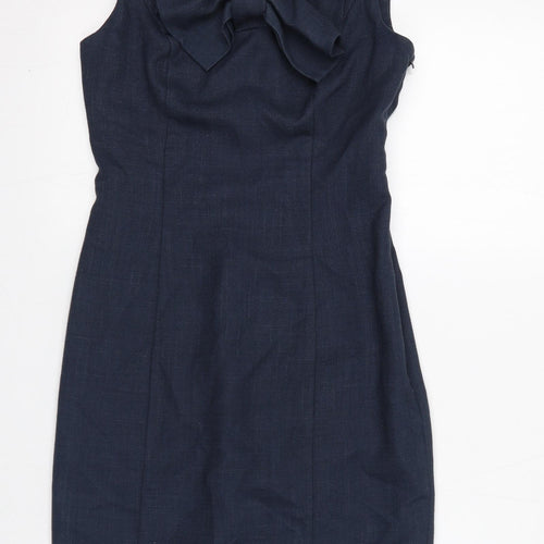 NEXT Womens Blue Polyester Pencil Dress Size 8 V-Neck Zip