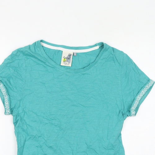 Weird Fish Womens Blue Polyester Basic T-Shirt Size 8 Round Neck