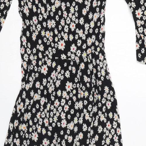 Dorothy Perkins Womens Black Floral Viscose A-Line Size 6 Round Neck Pullover