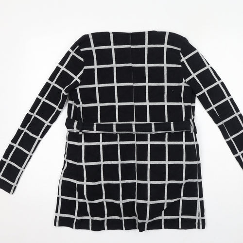 River Island Womens Black Check Cotton Jacket Coatigan Size 6 Tie