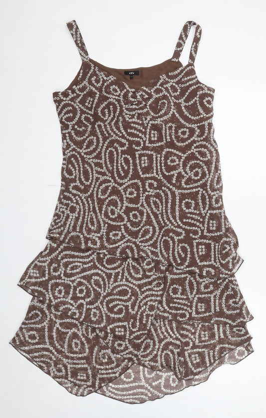 Per Una Womens Brown Geometric Polyester Slip Dress Size 16 V-Neck Pullover