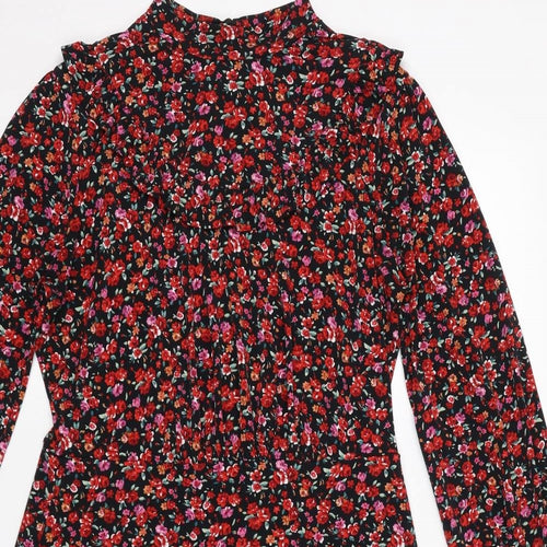 Oasis Womens Red Floral Polyester Fit & Flare Size M Mock Neck Pullover