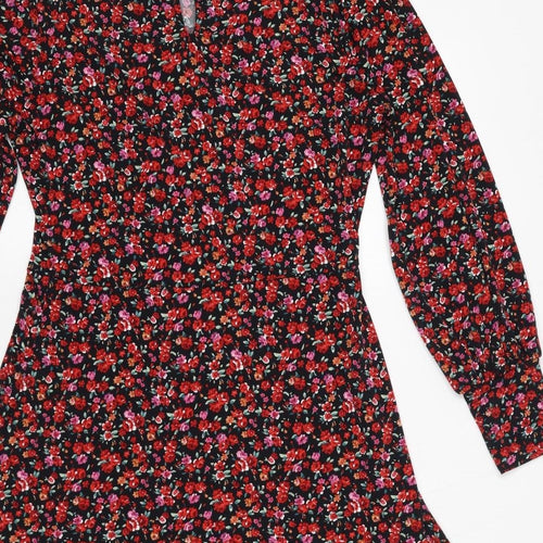 Oasis Womens Red Floral Polyester Fit & Flare Size M Mock Neck Pullover