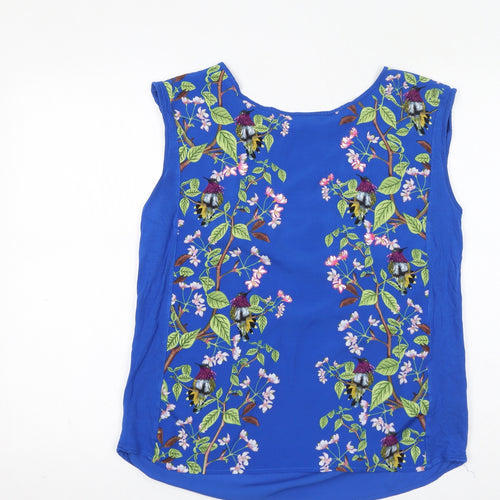 Oasis Womens Blue Floral Polyester Basic Tank Size M Round Neck