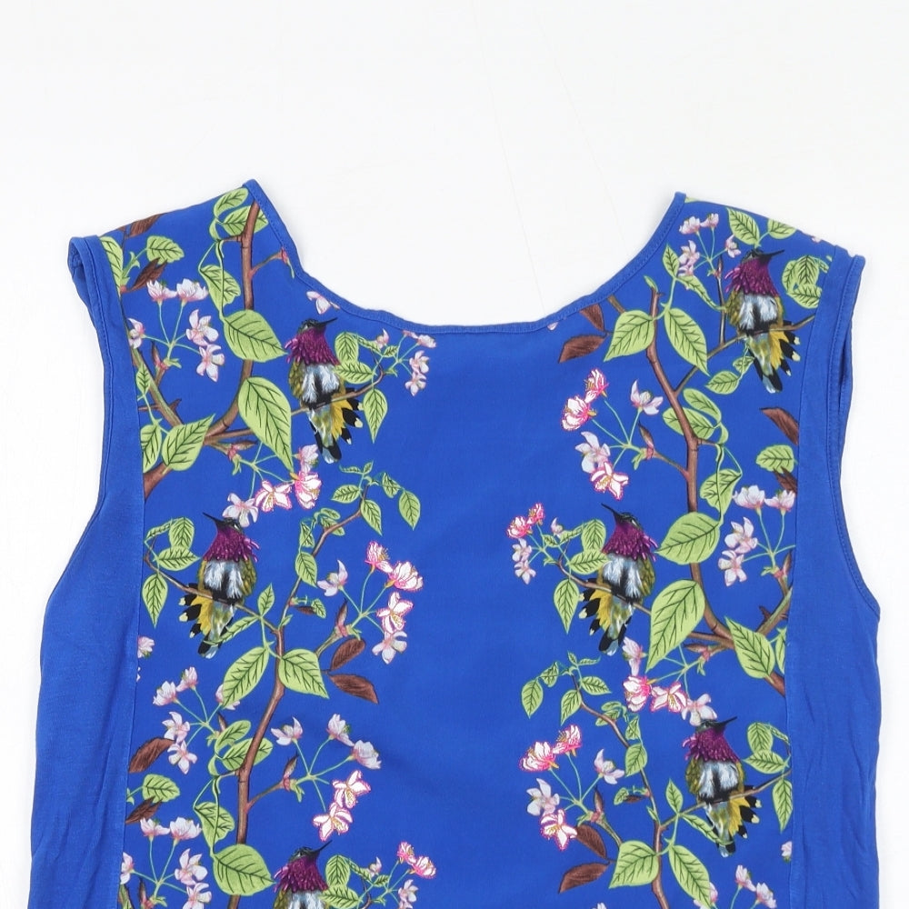 Oasis Womens Blue Floral Polyester Basic Tank Size M Round Neck