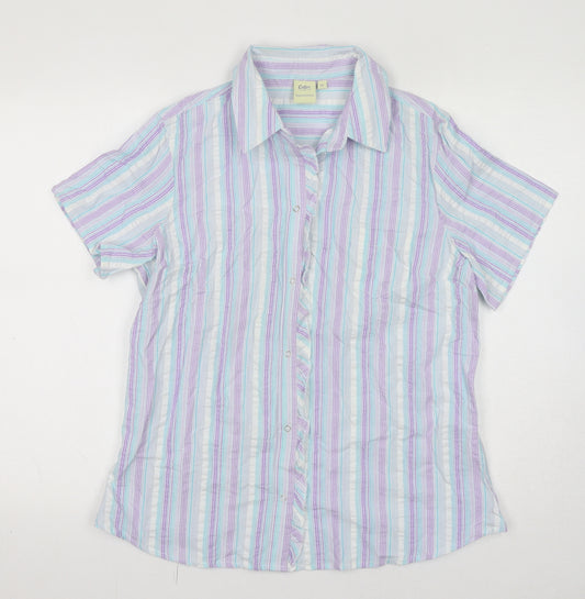 Cotton Traders Womens Purple Striped 100% Cotton Basic Button-Up Size 14 Collared