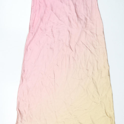 Zara Womens Pink Polyester A-Line Size L Square Neck Zip - Ombré Strapless