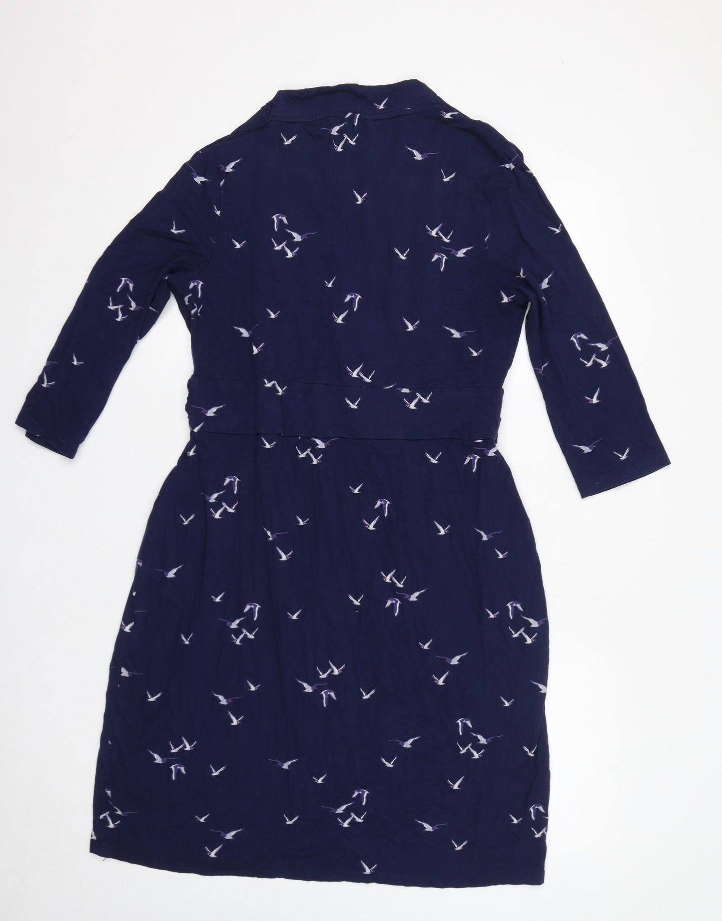 Joules Womens Blue Geometric Viscose A-Line Size 16 V-Neck Pullover - Bird Print