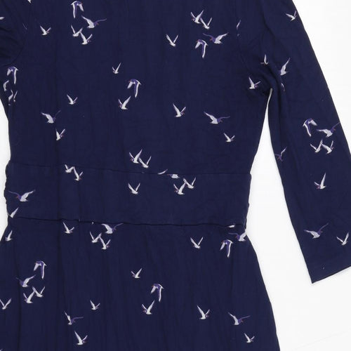 Joules Womens Blue Geometric Viscose A-Line Size 16 V-Neck Pullover - Bird Print