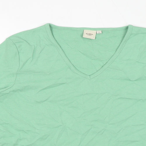 Cotton Traders Womens Green 100% Cotton Basic T-Shirt Size 14 V-Neck