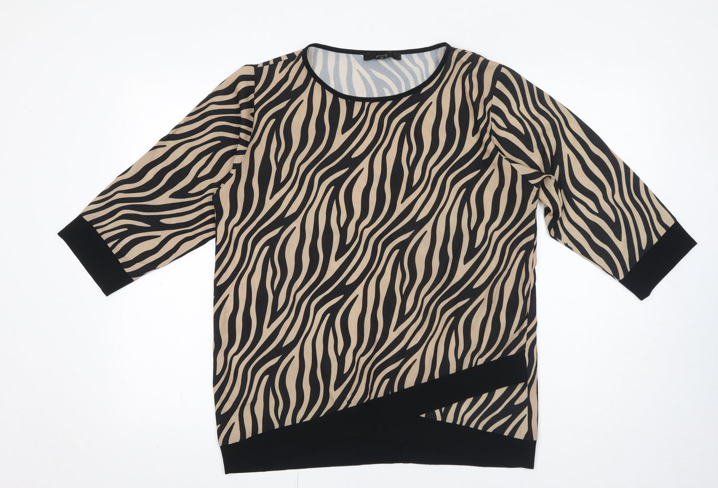 NEXT Womens Beige Animal Print Polyester Basic Blouse Size 12 Round Neck - Tiger Print