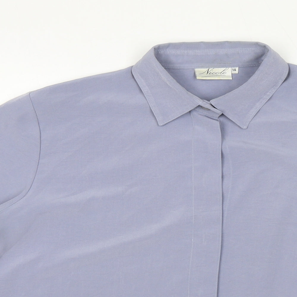 Nicole Womens Purple Polyester Basic Button-Up Size 14 Collared