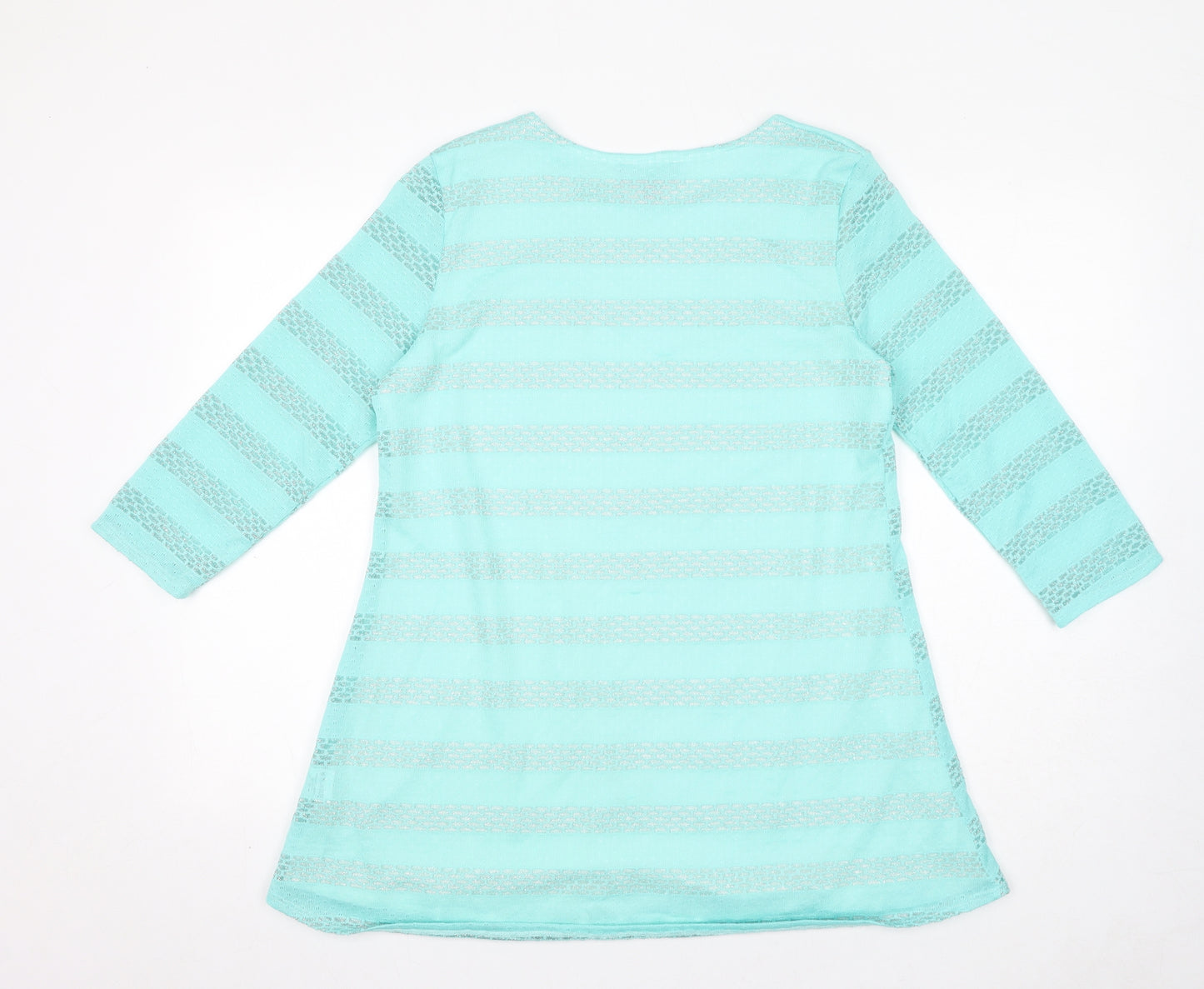 Saloos Womens Blue Striped Viscose Basic T-Shirt Size 12 Round Neck