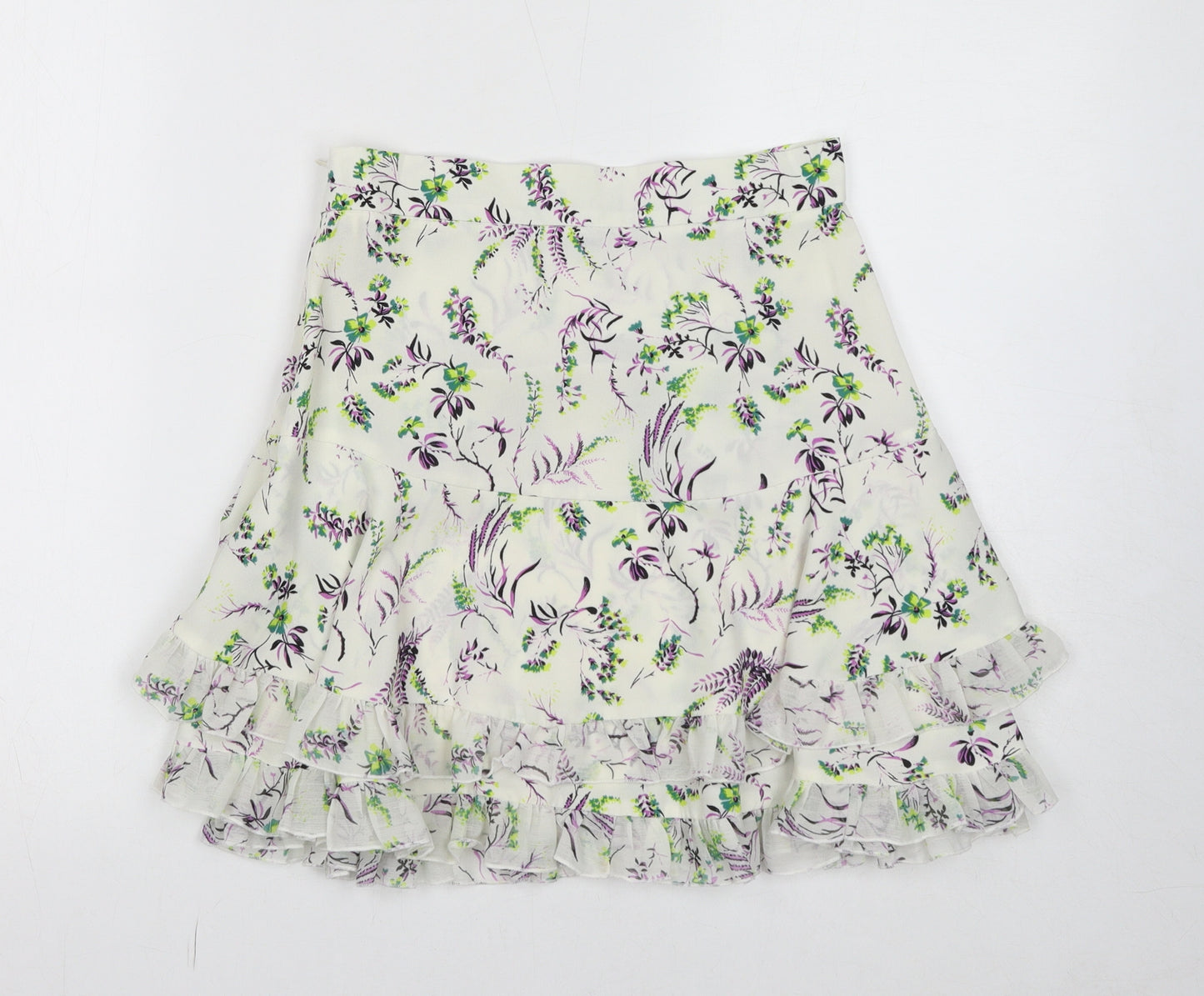 Topshop Womens White Floral Polyester Skater Skirt Size 8 Zip