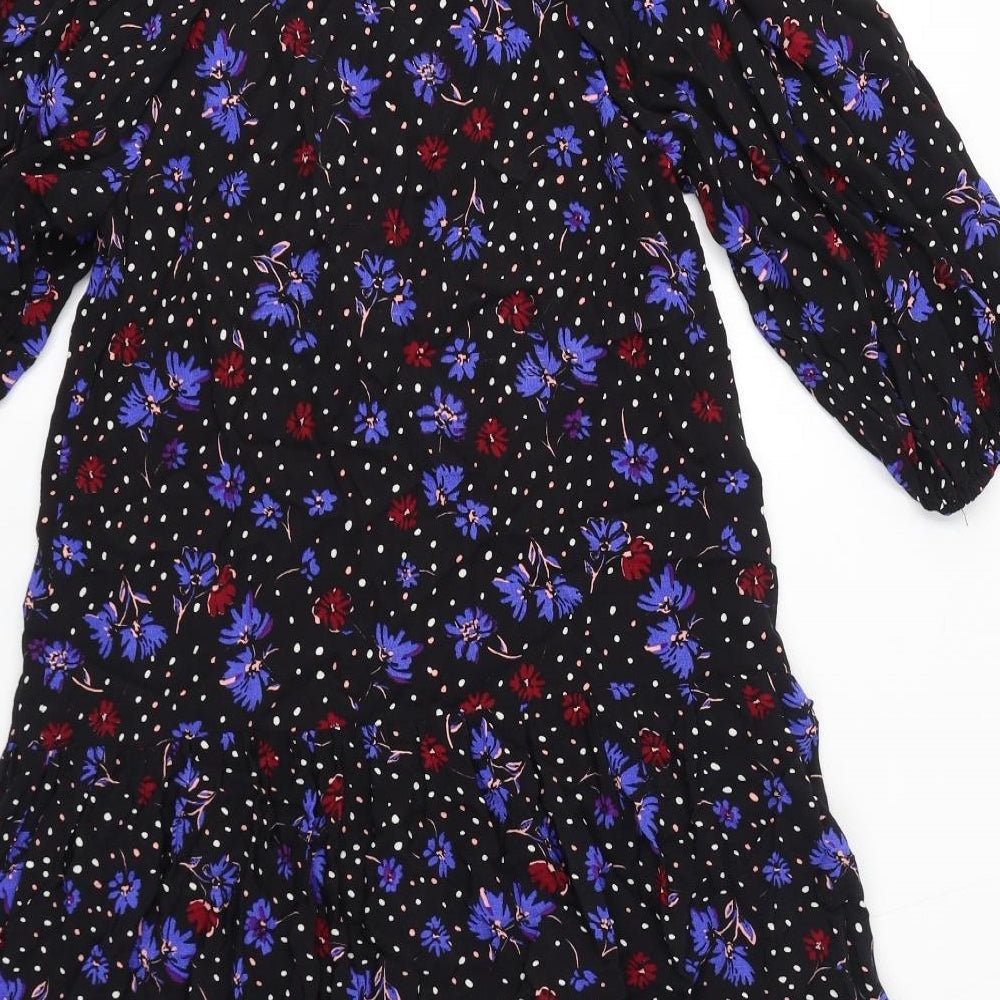 Monsoon Womens Black Floral Viscose A-Line Size S V-Neck Pullover