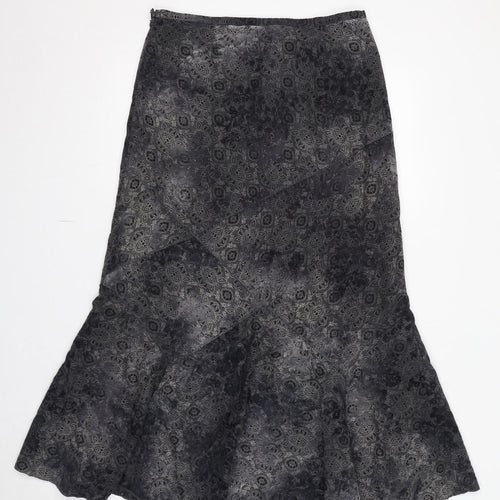 Per Una Womens Black Geometric Polyester A-Line Skirt Size 12 Zip