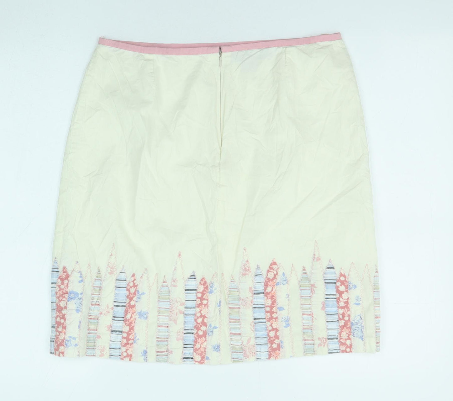 Mix Nouveau Womens Ivory Geometric Cotton A-Line Skirt Size 12 Zip