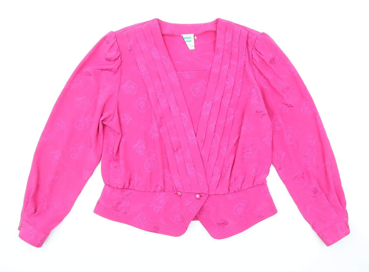 Frankenwelder Womens Pink Geometric Polyester Basic Blouse Size 14 V-Neck
