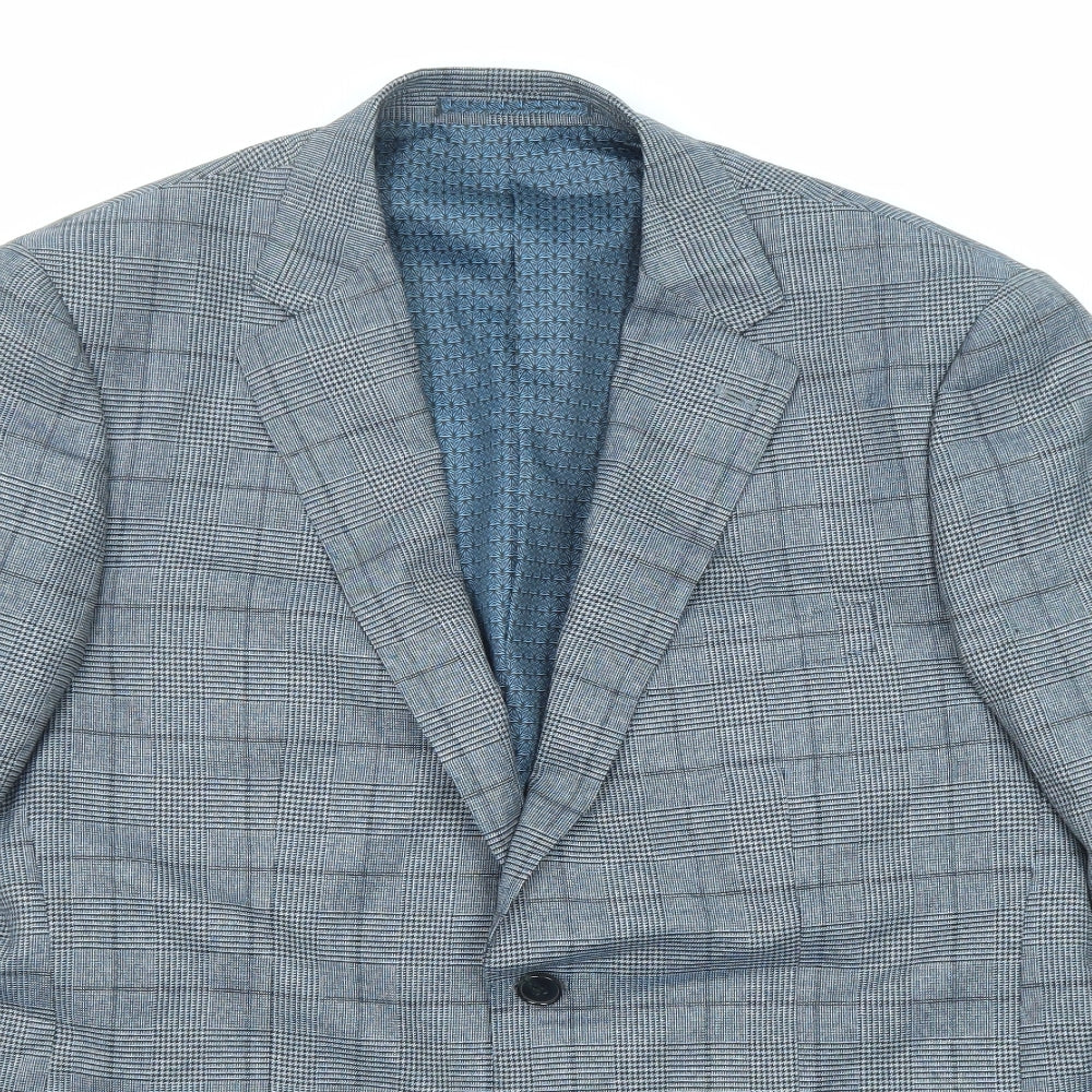 Skopes Mens Blue Plaid Polyester Jacket Suit Jacket Size 42 Regular