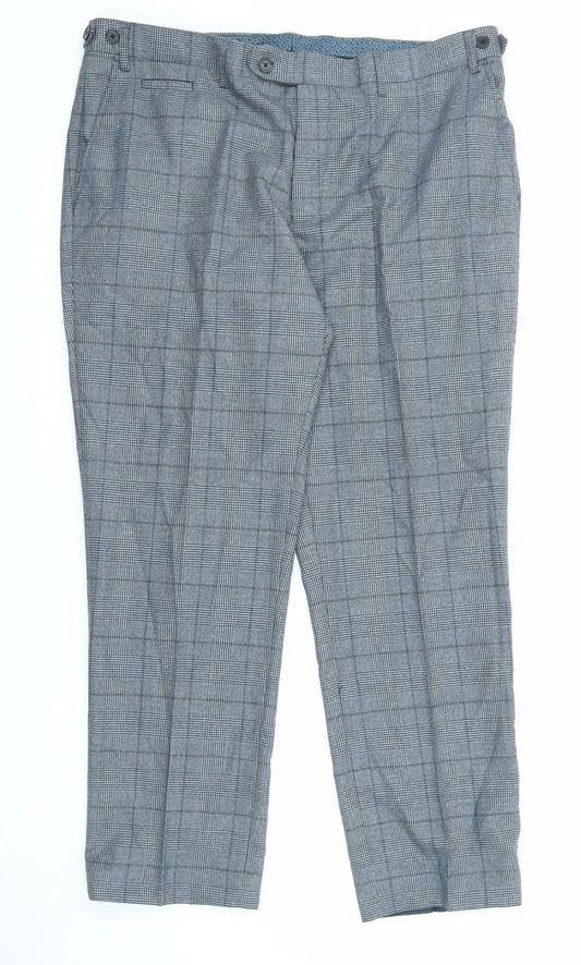 Skopes Mens Blue Check Polyester Trousers Size 38 in L28 in Regular Zip