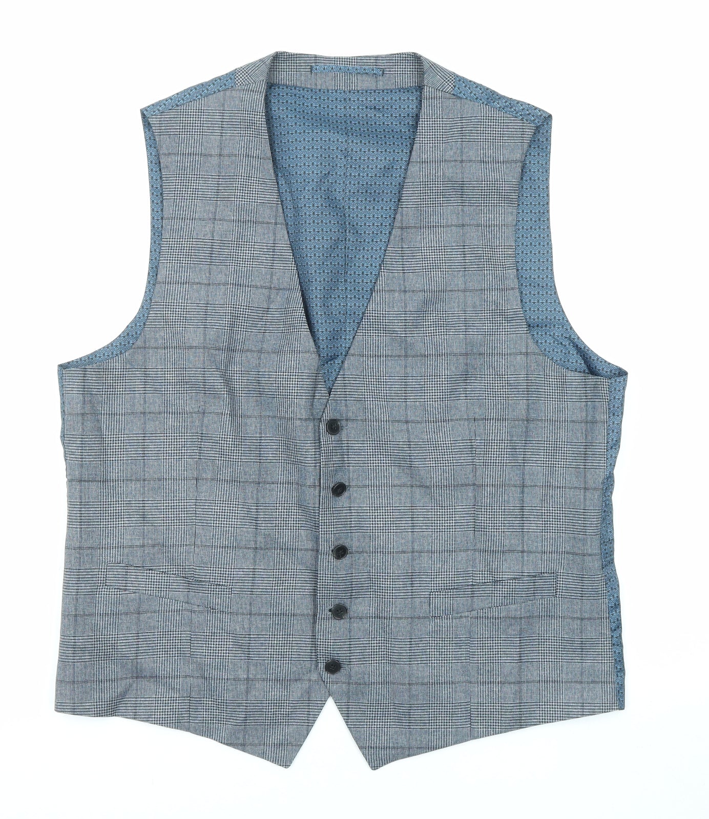 Skopes Mens Blue Plaid Polyester Jacket Suit Waistcoat Size 44 Regular