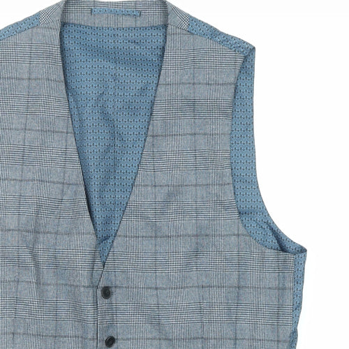 Skopes Mens Blue Plaid Polyester Jacket Suit Waistcoat Size 44 Regular