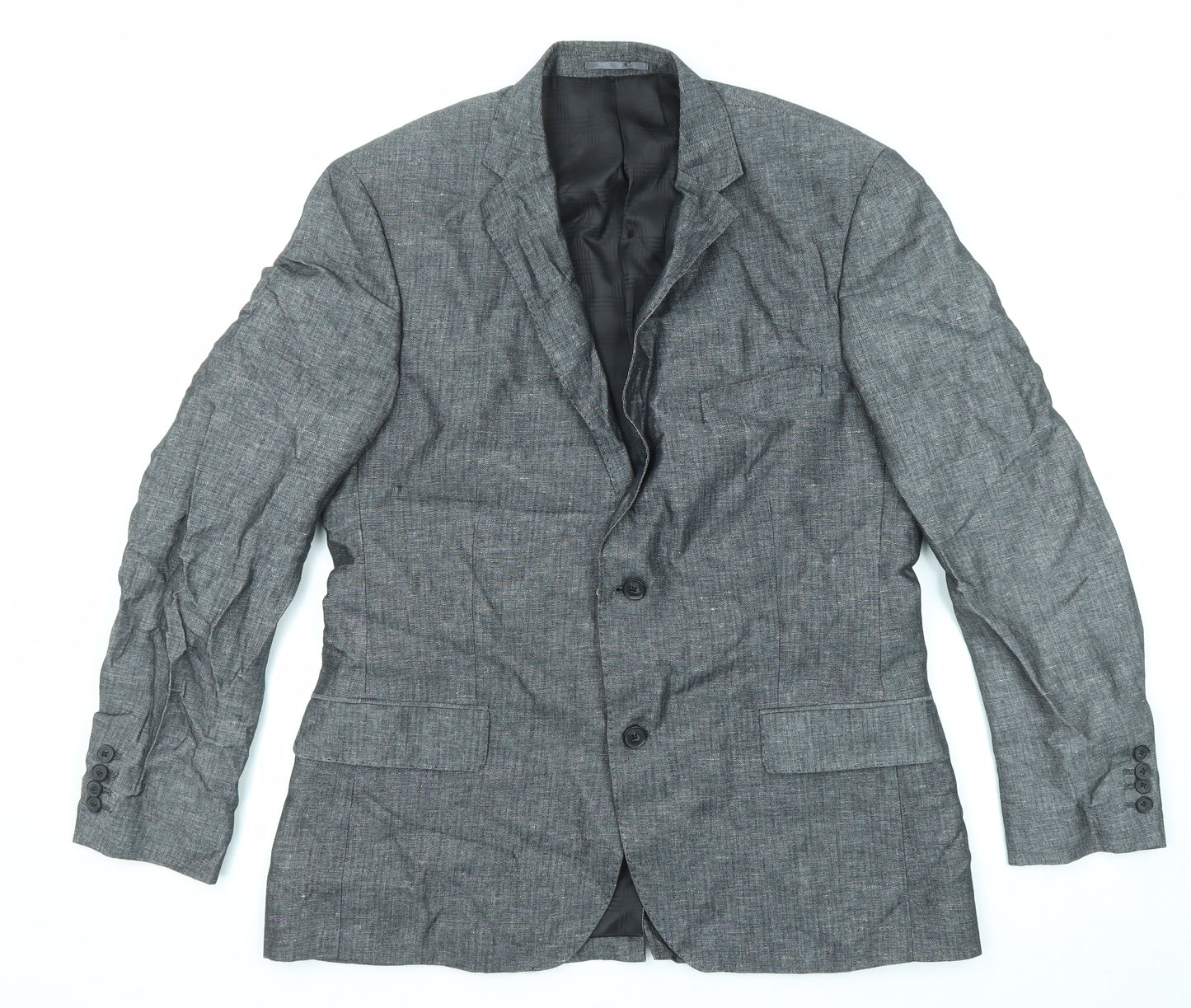 Jeff Banks Mens Grey Linen Jacket Blazer Size 42 Regular