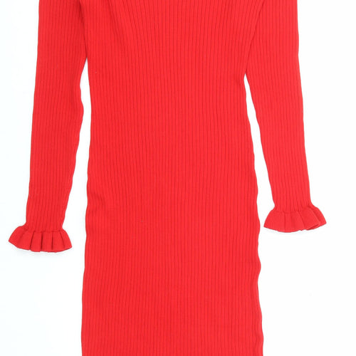 H&M Womens Red Viscose Jumper Dress Size M V-Neck Pullover