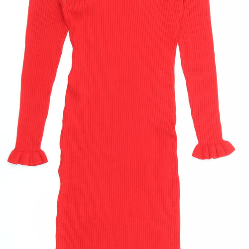 H&M Womens Red Viscose Jumper Dress Size M V-Neck Pullover