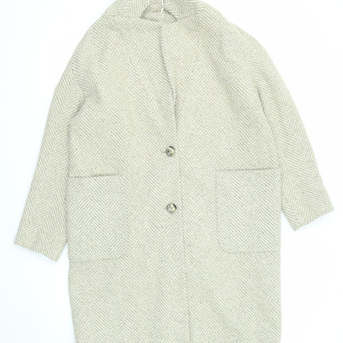 Marks and Spencer Womens Beige Geometric Overcoat Coat Size 16 Button