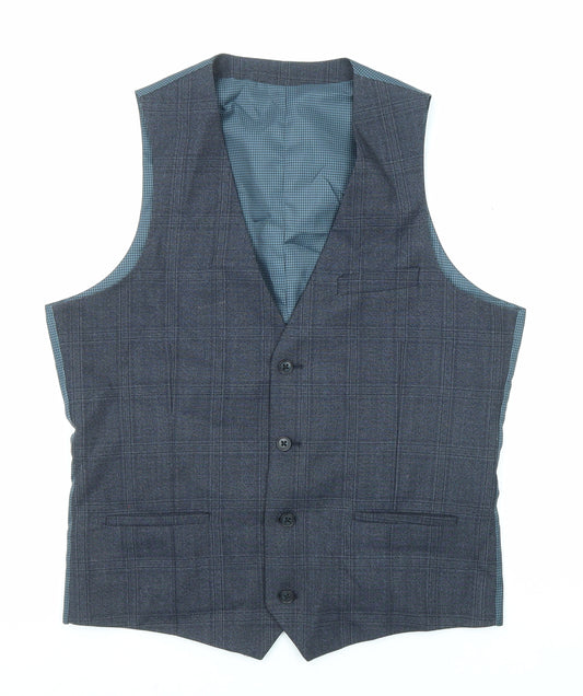 Onesix5ive Mens Blue Plaid Wool Jacket Suit Waistcoat Size 38 Regular