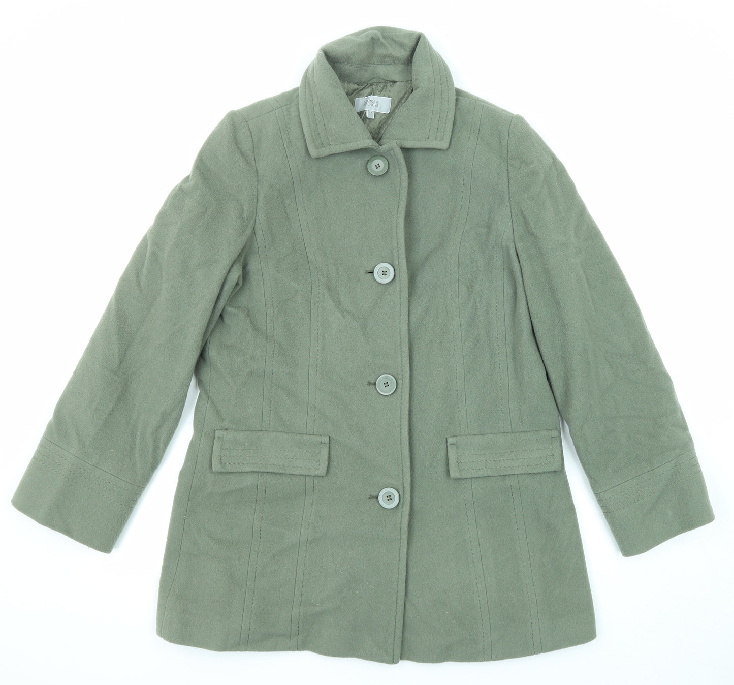 Marks and Spencer Womens Green Overcoat Coat Size 12 Button