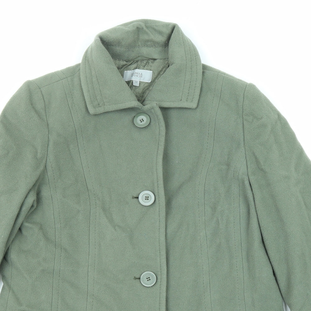 Marks and Spencer Womens Green Overcoat Coat Size 12 Button