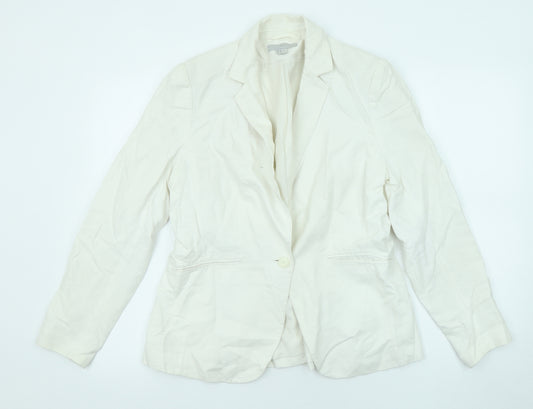 H&M Womens White Jacket Blazer Size 14 Button